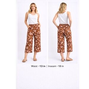 American Eagle Floral Flowy Capri Pants Size XS‎ Mustard Yellow Wide Leg Cropped